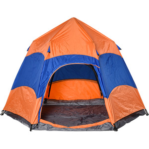 Outsunny Six Man Hexagon Pop Up Tent - Orange and Blue by Outsunny