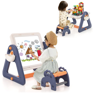 2-in-1 Kids Art Table Easel - Blue by Costway