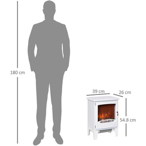 HOMCOM Electric Fireplace Stove Heater with Realistic Flame Effect - White by HOMCOM