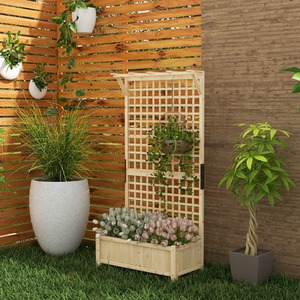 Outsunny Wood Planters with Trellis Planter Box - Light Brown by Outsunny