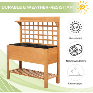 Outsunny Wooden Planter Raised Elevated Garden Bed 2 Shelves Vegetables Flowers - Brown by Outsunny