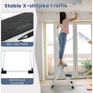 2 Step Folding Ladder-White - White by Costway