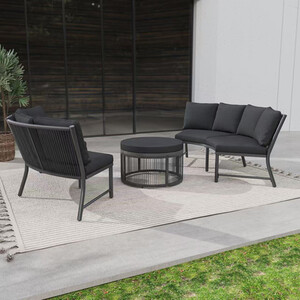 Rowena Curved Sofa Set - Black by Malay