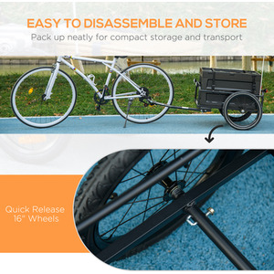 HOMCOM Bike Trailer with 65L Storage Box Foldable Steel Frame B71-062V00BU - Black by HOMCOM