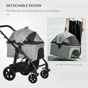 PawHut Pet Dog Stroller Detachable 2-In-1 Design - Grey by PawHut