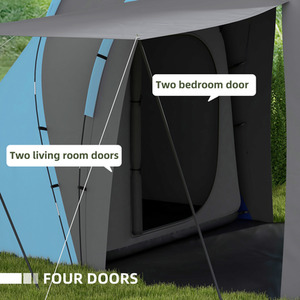 Outsunny 4-6 Man Tunnel Tent with 2 Bedroom and Living Area, Grey and Blue by Outsunny