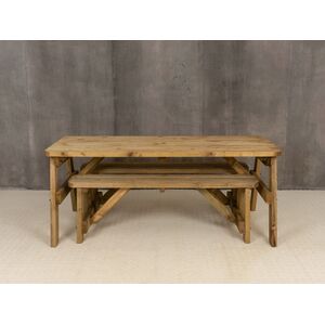 Victoria Rounded Space Saving Picnic Table Benches Set - Rustic brown / 210cm by Arbor Garden Solutions