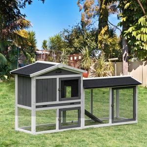 PawHut 2 Tier Wooden Small Animal Hutch, Slide-out Tray - Grey by PawHut