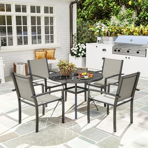 Outsunny 5 Piece Garden Furniture Set with 4 Stackable Chairs - Dark Grey by Outsunny