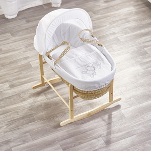 White Teddy Wash Day Moses Basket with Natural Rocking Stand - White by Kinder Valley