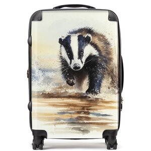 Wading Badger Watercolour Suitcase - Yellow / 80l by Warren Reed - Designer