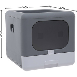 Grey PP Full Enclosed Cat Litter Box with Scoop - Grey by Livingandhome