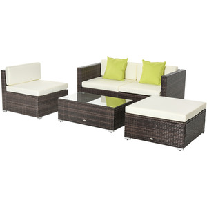 Outsunny 5 Pieces Rattan Sofa Set - Brown by Outsunny