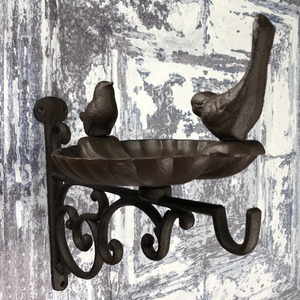 Venus Cast Iron Wall Mounted Bird Bath Feeder with Hanger - Brown by Selections