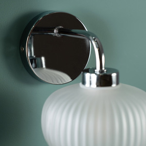 Pair of - Amaia IP44 Bathroom Wall Light with Ribbed Glass Shade Bulb - Silver by ValueLights