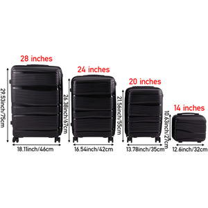 4PCS Lockable Travel Suitcase Set - Black by Livingandhome