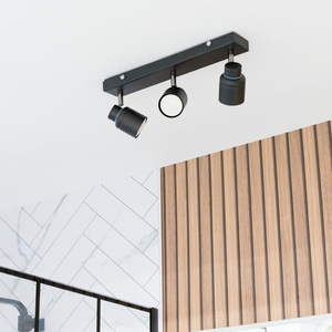 Benton IP44 Bathroom 3 Way Bar Ceiling Spotlight and Warm LED Bulbs - Black by ValueLights