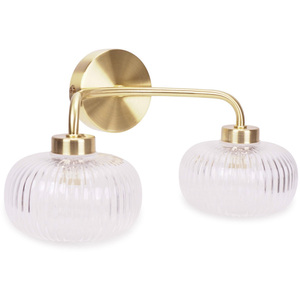Amaia 2 Way IP44 Bathroom Wall Light with Ribbed Glass Shades and Bulbs - Gold by ValueLights