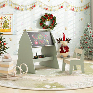 Kids Art Easel with Stool - Green by Costway