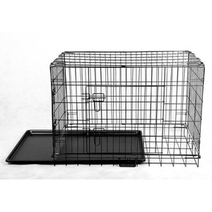 Pet Cage Folding Lockable Dog Black - Black / 24 Inch (2 Door) by FoxHunter