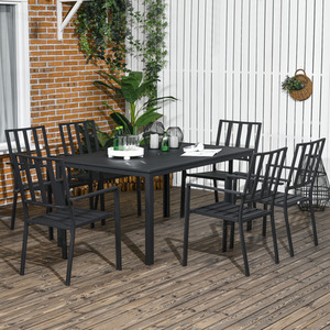 Outsunny Stackable Chairs and Metal Top Table Garden Dining Set - Black by Outsunny