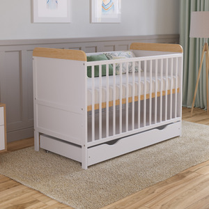 Levi Cot Bed With Drawer And Mattress - White/Pine by Love For Sleep