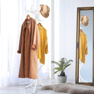 Costway Solid Wood Coat Tree Free Standing Coat Rack Standing Rack - White by Costway