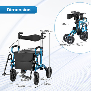 2-in-1 Foldable Rolling Walker Wheelchair Combo by Costway