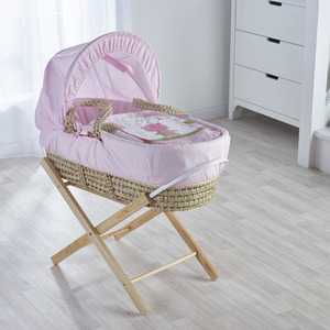 Tiny Ted Pink Moses Basket with Natural Deluxe Rocking Stand by Kinder Valley