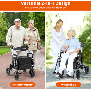 2-in-1 Foldable Rolling Walker Wheelchair Combo by Costway