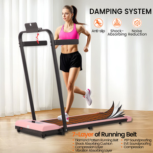2 in 1 Foldable Home Fitness Walking Running Treadmill With Handrail - Pink