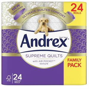 Andrex Toilet Rolls Supreme Quilts Fragrance-Free 3 Ply Toilet Paper - 24 by Andrex