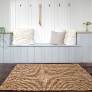 Chunky Boucle Natural Jute Rustic Area Rug - Warm Beige / 150cm by The Rug House