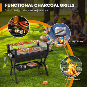 Barbecue Charcoal Grills with Wind Guard - Brown by Costway