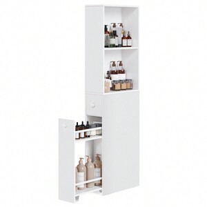 Tall Slim Bathroom Storage Unit - White by VASAGLE