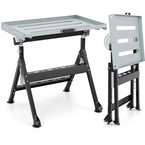 Folding Welding Table 180 Kg Load Tiltable Steel Workbench - Black by Costway