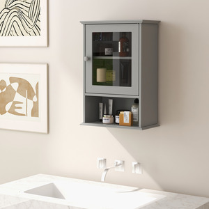 Bathroom Wall Cabinet Single Door Medicine Cabinet - Grey by Costway