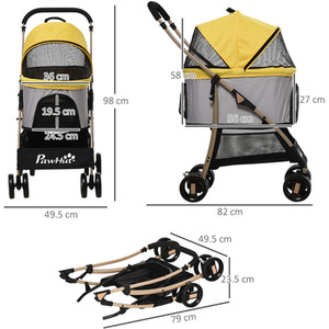 PawHut Detachable Pet Stroller, 3 In 1 Dog Cat Travel Carriage - Yellow by PawHut
