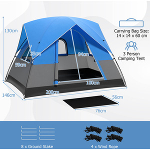 3-Person Outdoor Camping Tent - Blue by Costway