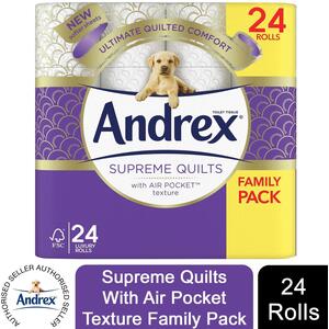 Andrex Toilet Rolls Supreme Quilts Fragrance-Free 3 Ply Toilet Paper - 24 by Andrex