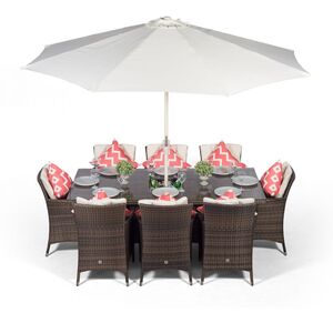 Savannah Square Rattan Patio Dining Set with Ice Bucket Drinks Cooler - Brown / 8 by Giardino