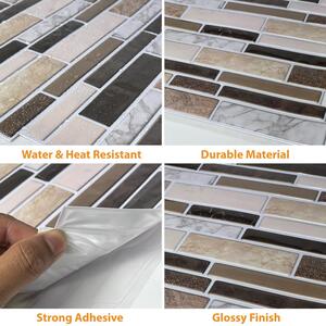 Stone Glossy Mosaic 3D Stick on Tile Sticker - Brown by Walplus