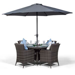 Savannah Round Rattan Patio Dining Set with Ice Bucket Drinks Cooler - Grey / 4 by Giardino