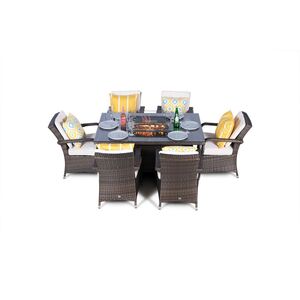 Arizona Fire Pit Square Rattan Patio Dining Set - Brown / 6 by Giardino