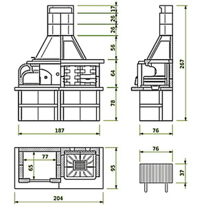 Gargano 3 Masonry Barbecue with Wood Fired Oven and Grey Worktop - Anthracite by Palazzetti