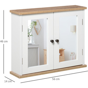 Wall Mounted Bathroom Mirror Cabinet - White, Wood Grain Top by HOMCOM