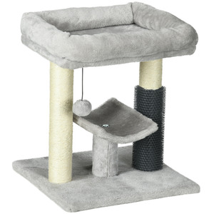 PawHut Cat Tree with Scratching Posts Bed Perch Self Groomer Toy - Grey by PawHut