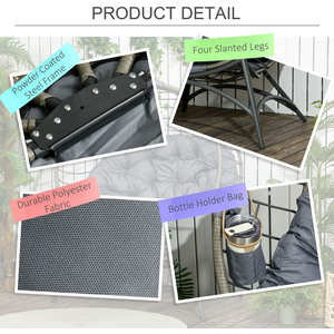 Outsunny Folding Rattan Egg Chair Freestanding Basket Chair with Cushion - Grey by Outsunny