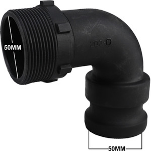 Camlock Adapter (2 inch) to BSP Male (2 Inch) 90-degree elbow - Black by DNA PACKAGING LTD