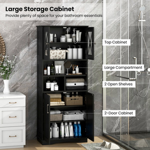 Tall Bathroom Cabinet Floor Storage Cabinet - Black by Costway